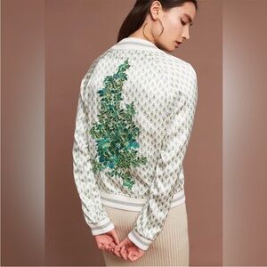 Anthropologie Tiny Amber Embroidered Bomber Jacket Size XL